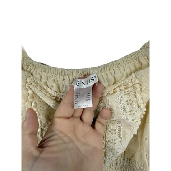 Venus Cream Long Puff Sleeve Boho Milkmaid Style Cropped Top Womens Large - Picture 2 of 7
